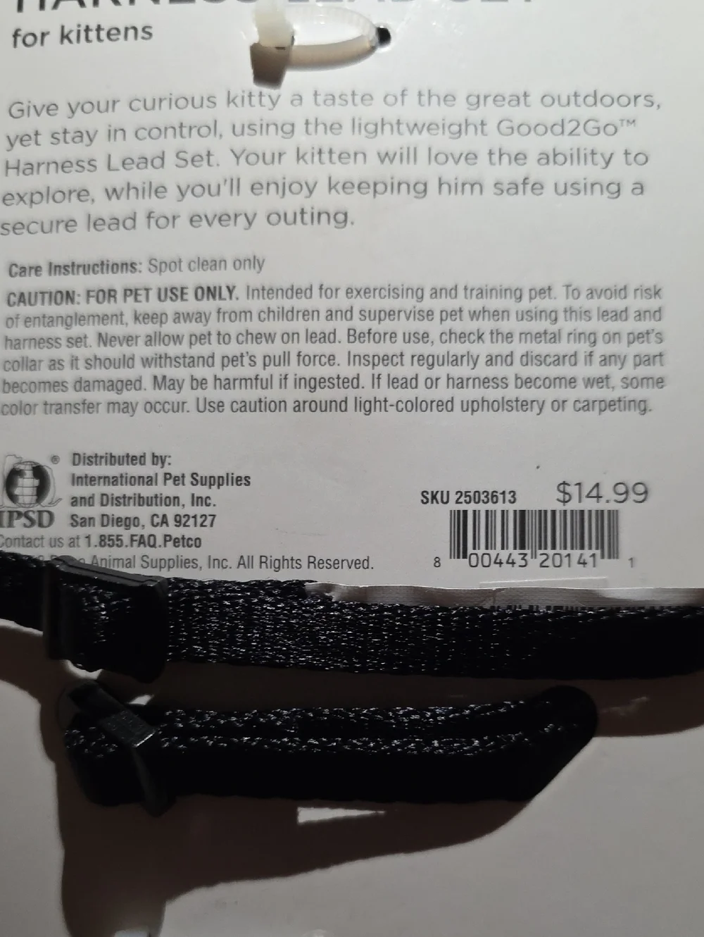 Good2Go Black Harness Lead Set for Kittens Neck 6-8 Inch Chest 9-13.5 Inch